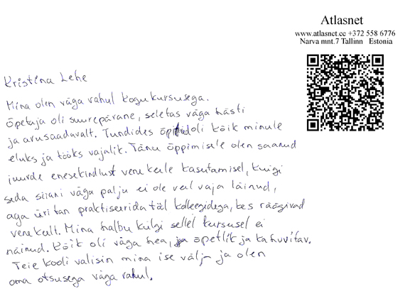 Tagasiside vene keele kursustest keeltekoolis Atlasnet Tagasiside vene keele kursustest keeltekoolis Atlasnet